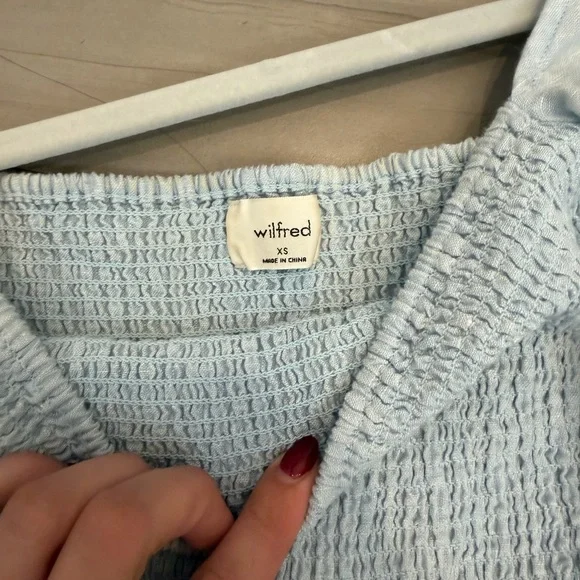 Wilfred Aritzia Linen Sky Blue Smocked Dress XS Square Neck Excellent Condition - Picture 2 of 4